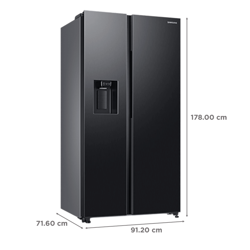 SAMSUNG 633 Litres 3 Star Frost Free Side by Side Door Smart Wi-Fi Enabled Refrigerator with Twin Cooling Plus (RS78CG8543B1HL, Black Matt)