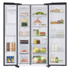 SAMSUNG 633 Litres 3 Star Frost Free Side by Side Door Smart Wi-Fi Enabled Refrigerator with Twin Cooling Plus (RS78CG8543B1HL, Black Matt)