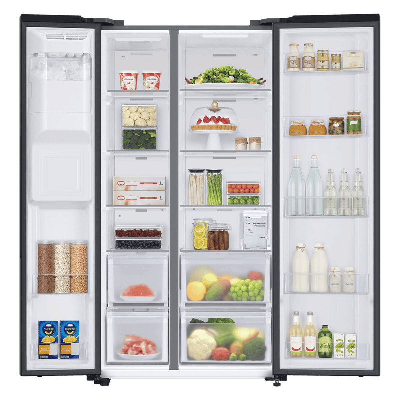 SAMSUNG 633 Litres 3 Star Frost Free Side by Side Door Smart Wi-Fi Enabled Refrigerator with Twin Cooling Plus (RS78CG8543B1HL, Black Matt)