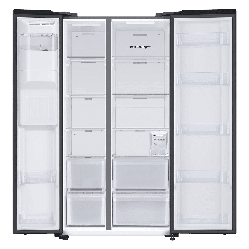 SAMSUNG 633 Litres 3 Star Frost Free Side by Side Door Smart Wi-Fi Enabled Refrigerator with Twin Cooling Plus (RS78CG8543B1HL, Black Matt)