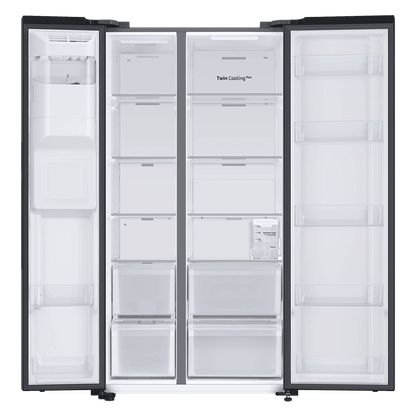SAMSUNG 633 Litres 3 Star Frost Free Side by Side Door Smart Wi-Fi Enabled Refrigerator with Twin Cooling Plus (RS78CG8543B1HL, Black Matt)
