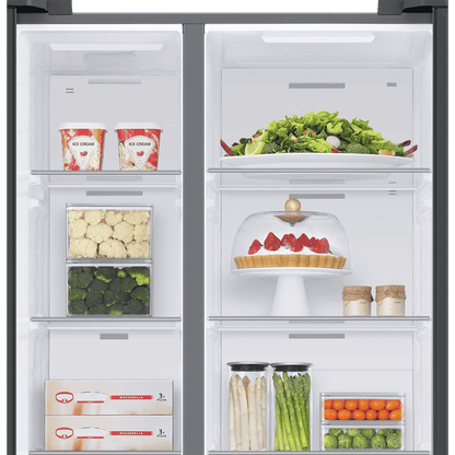 SAMSUNG 633 Litres 3 Star Frost Free Side by Side Door Smart Wi-Fi Enabled Refrigerator with Twin Cooling Plus (RS78CG8543B1HL, Black Matt)
