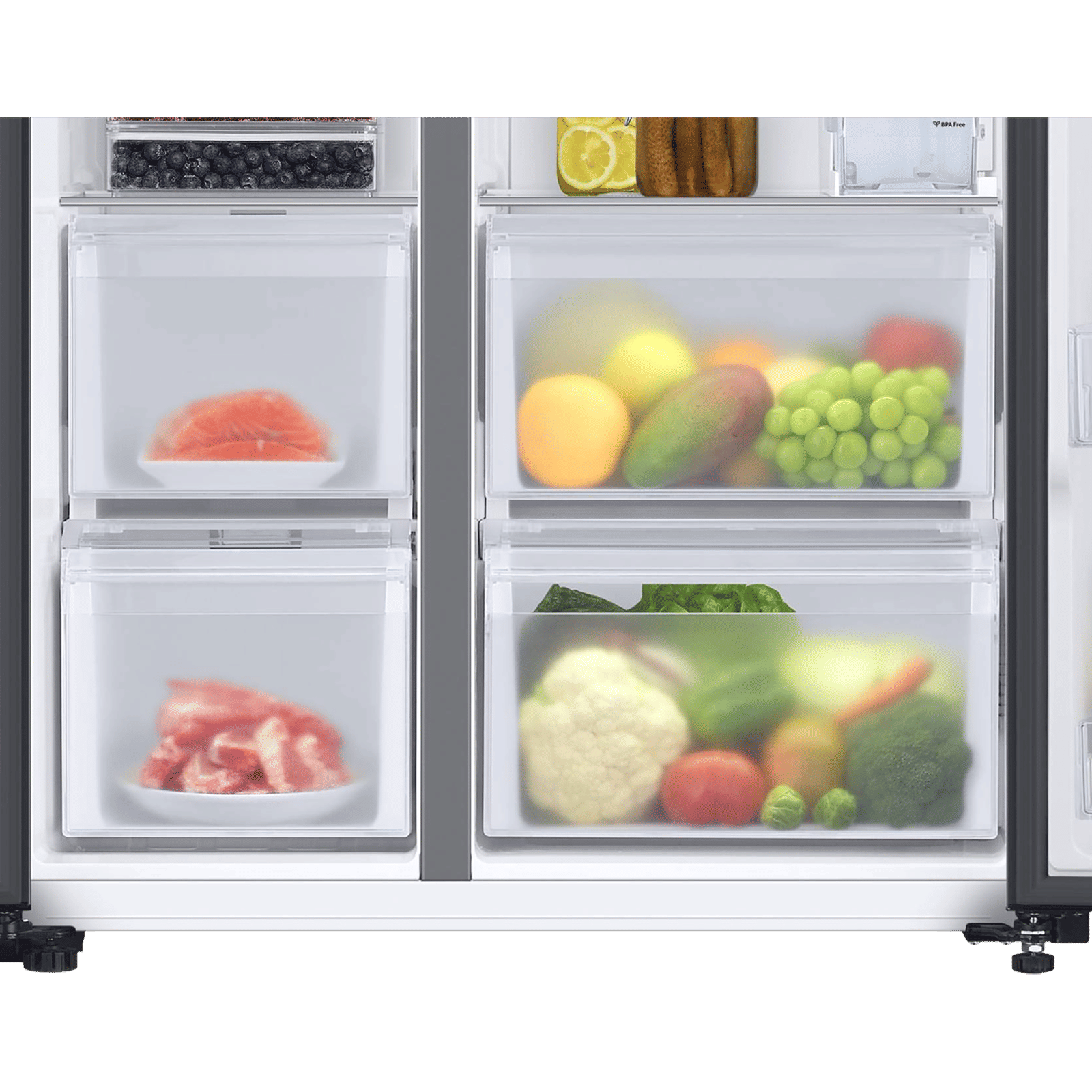 SAMSUNG 633 Litres 3 Star Frost Free Side by Side Door Smart Wi-Fi Enabled Refrigerator with Twin Cooling Plus (RS78CG8543B1HL, Black Matt)