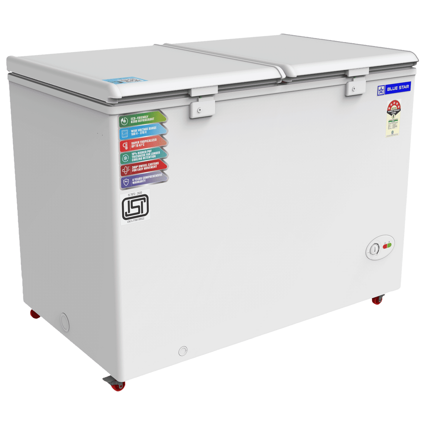 Blue Star 310 Litres 5 Star Double Door Deep Freezer (Stabilizer Free Operation, CF5330NEYW, White)