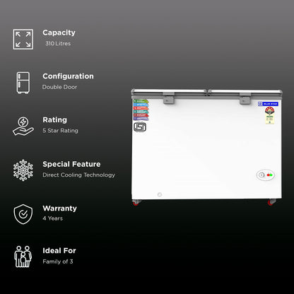 Blue Star 310 Litres 5 Star Double Door Deep Freezer (Stabilizer Free Operation, CF5330NEYW, White)