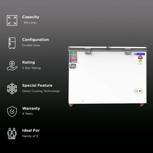 Blue Star 310 Litres 5 Star Double Door Deep Freezer (Stabilizer Free Operation, CF5330NEYW, White)