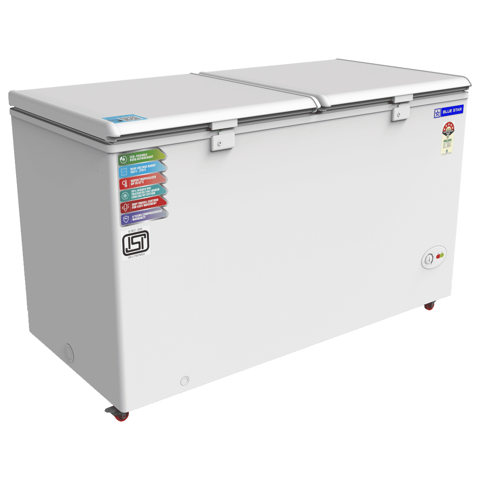 Blue Star 400 Litres 5 Star Double Door Deep Freezer (Stabilizer Free Operation, CF5460NEYW, White)