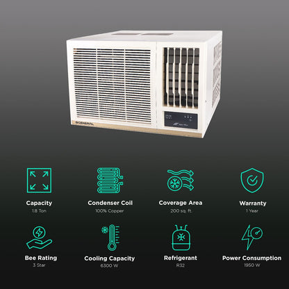 O GENERAL 1.8 Ton 3 Star Non Inverter Window AC (Copper Condenser, AXGB22BBAA-B)