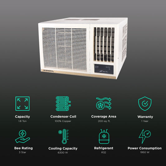 O GENERAL 1.8 Ton 3 Star Non Inverter Window AC (Copper Condenser, AXGB22BBAA-B)