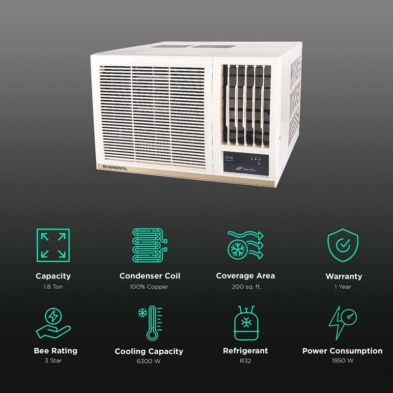 O GENERAL 1.8 Ton 3 Star Non Inverter Window AC (Copper Condenser, AXGB22BBAA-B)