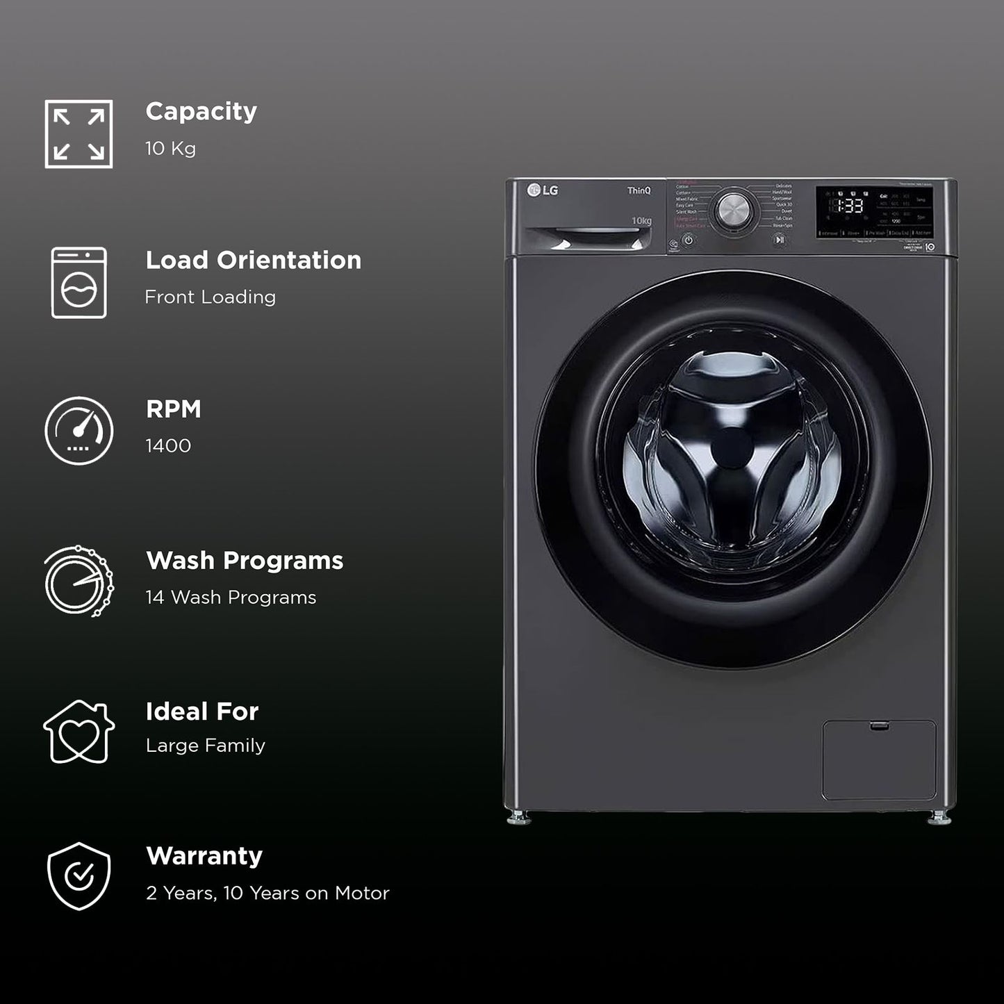 LG 10 kg 5 Star Fully Automatic Front Load Washing Machine (FHP1410Z5M.AMBQEIL, AI Direct Drive, Middle Black)