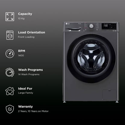LG 10 kg 5 Star Fully Automatic Front Load Washing Machine (FHP1410Z5M.AMBQEIL, AI Direct Drive, Middle Black)