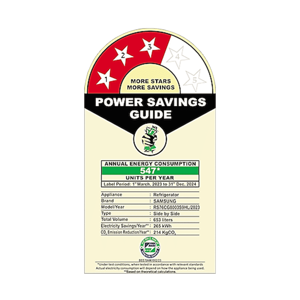 SAMSUNG 653 Litres 3 Star Frost Free Side by Side Refrigerator with Twin Cooling Plus Technology (RS76CG8003S9HL, Refined Inox)