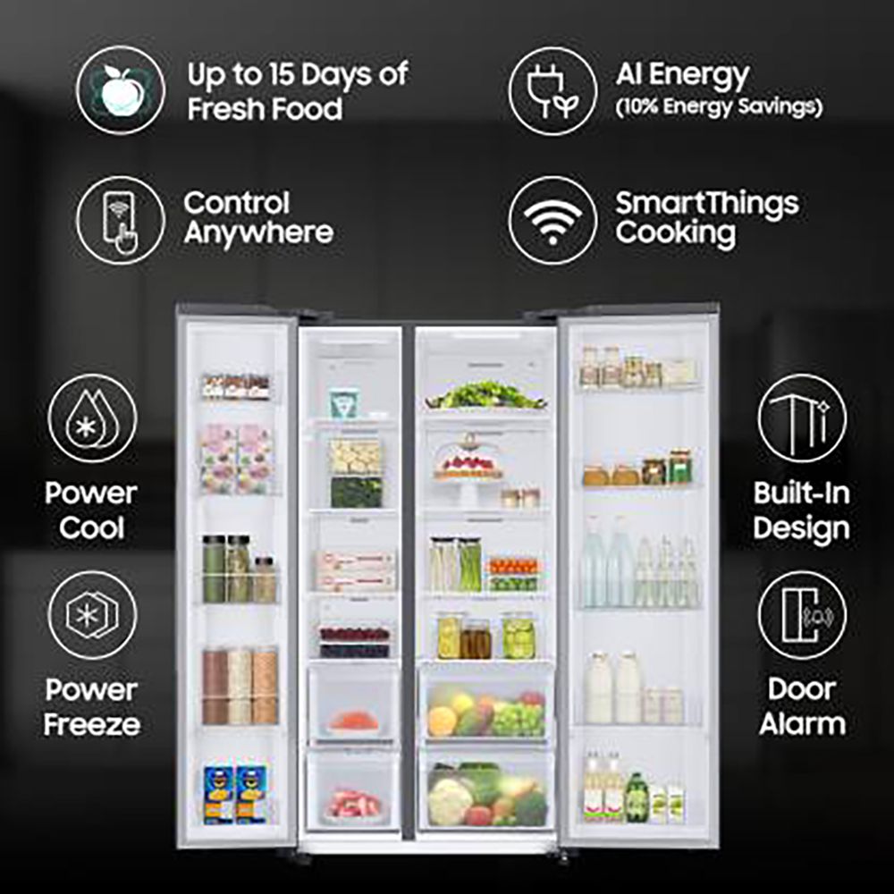 SAMSUNG 653 Litres 3 Star Frost Free Side by Side Refrigerator with Twin Cooling Plus Technology (RS76CG8003S9HL, Refined Inox)