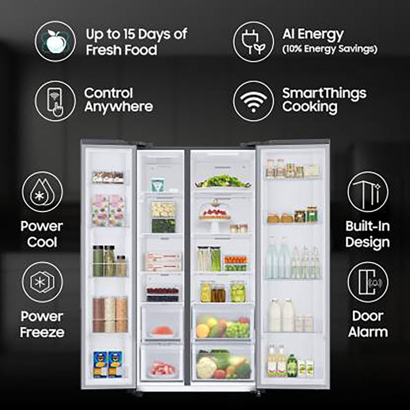SAMSUNG 653 Litres 3 Star Frost Free Side by Side Refrigerator with Twin Cooling Plus Technology (RS76CG8003S9HL, Refined Inox)