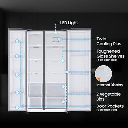 SAMSUNG 653 Litres 3 Star Frost Free Side by Side Refrigerator with Twin Cooling Plus Technology (RS76CG8003S9HL, Refined Inox)