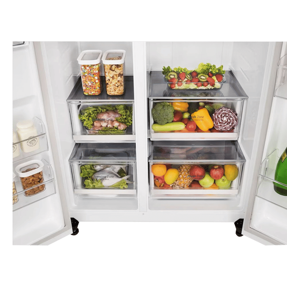 LG 650 Litres 3 Star Frost Free Side by Side Refrigerator with Smart Inverter Compressor (GLB257DLW3, Linen White)
