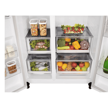 LG 650 Litres 3 Star Frost Free Side by Side Refrigerator with Smart Inverter Compressor (GLB257DLW3, Linen White)