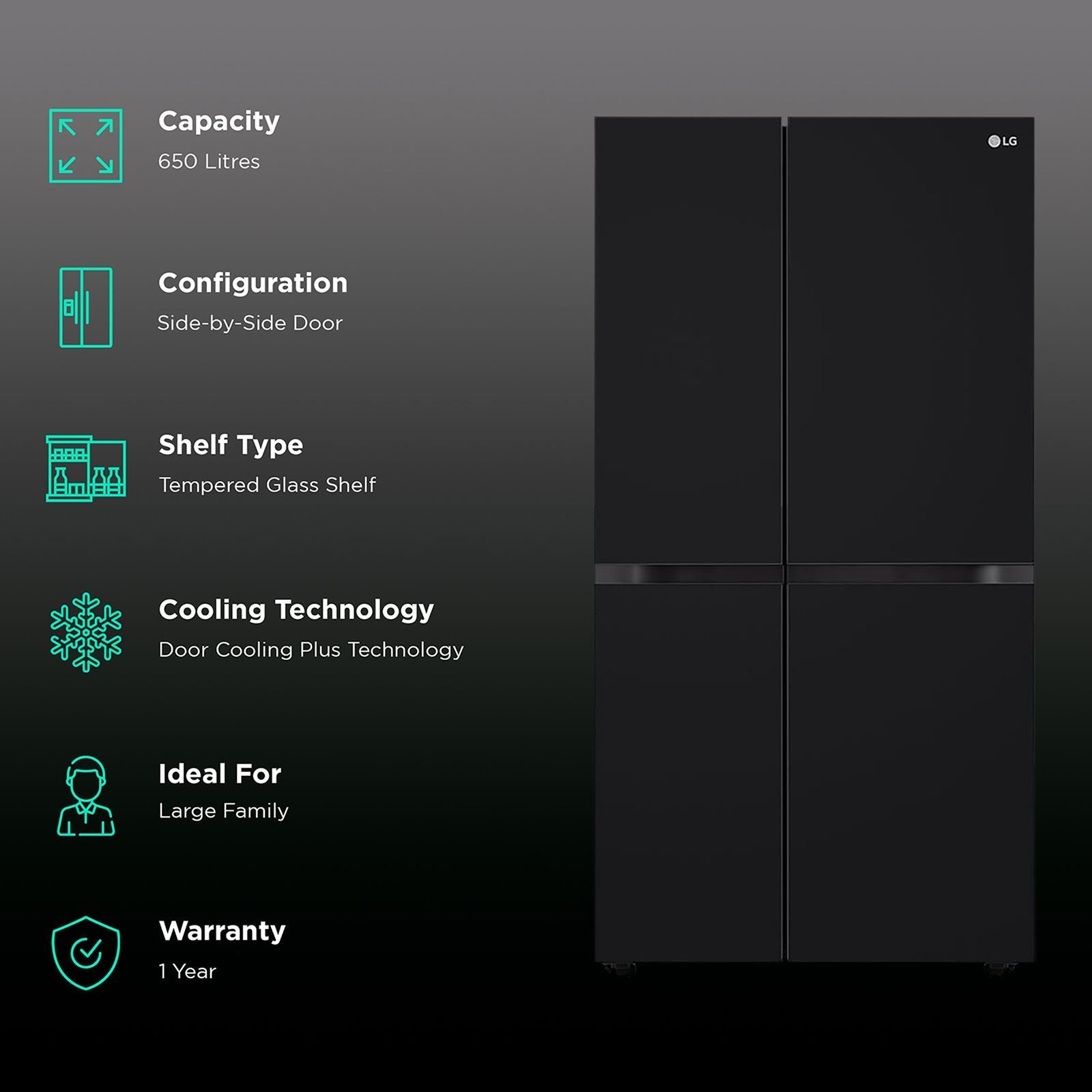LG 650 Litres 3 Star Frost Free Side by Side Refrigerator with Smart Inverter Compressor (GLB257DBM3, Black Mirror)