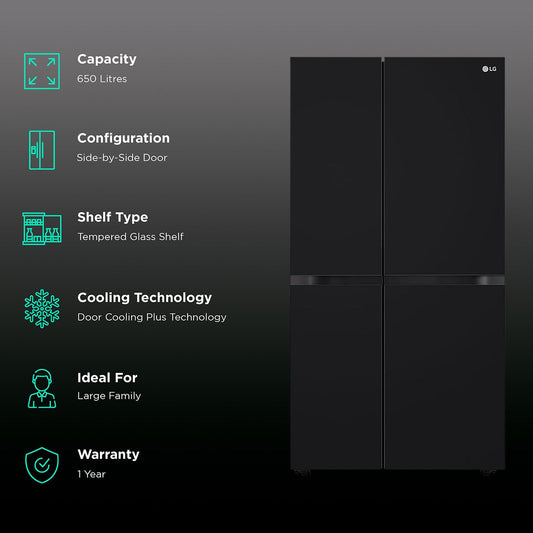 LG 650 Litres 3 Star Frost Free Side by Side Refrigerator with Smart Inverter Compressor (GLB257DBM3, Black Mirror)
