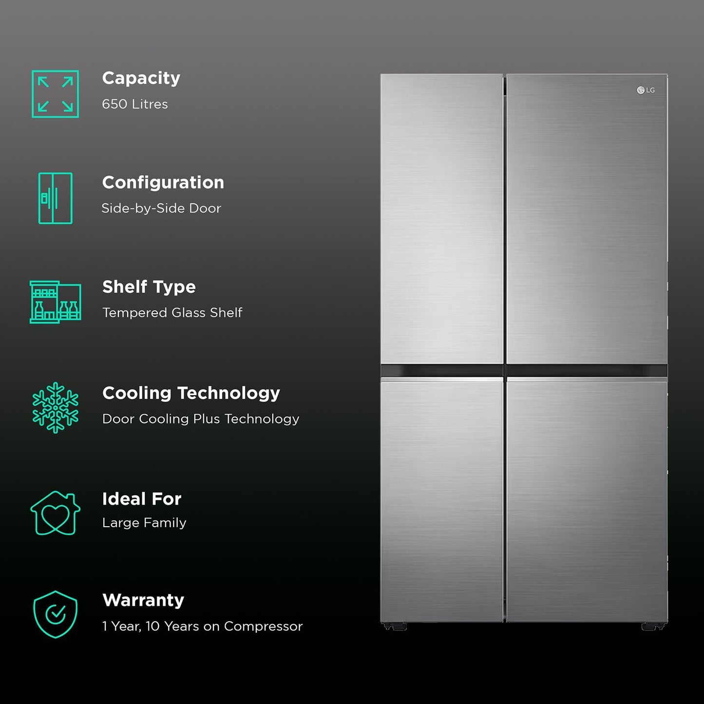 LG 650 Litres 3 Star Frost Free Side by Side Refrigerator with Door Cooling Plus Technology (GLB257EPZ3, Shiny Steel)