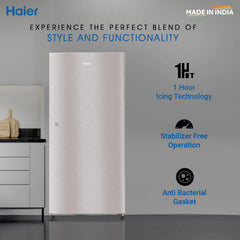 Haier 215 Litres 3 Star Direct Cool Single Door Refrigerator with Stabilizer Free Operation (HED223TSP, Inox Steel)