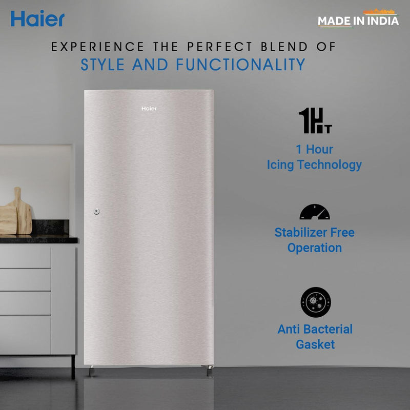 Haier 215 Litres 3 Star Direct Cool Single Door Refrigerator with Stabilizer Free Operation (HED223TSP, Inox Steel)