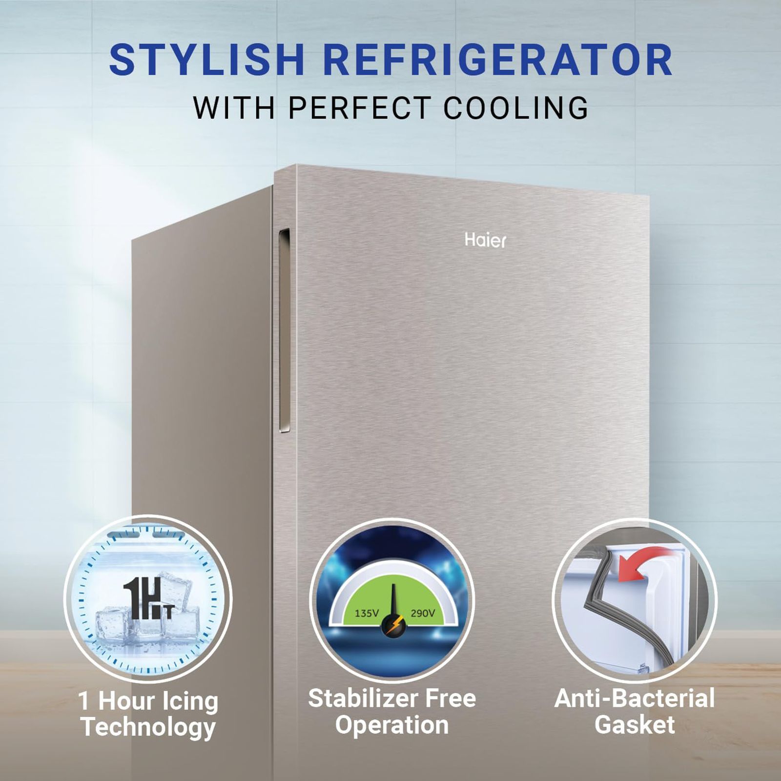Haier 215 Litres 3 Star Direct Cool Single Door Refrigerator with Stabilizer Free Operation (HED223TSP, Inox Steel)
