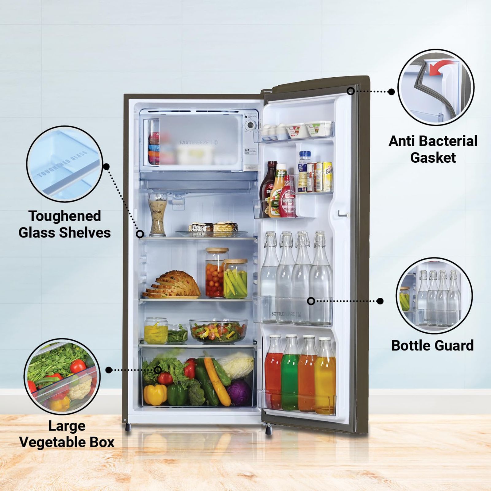 Haier 215 Litres 3 Star Direct Cool Single Door Refrigerator with Stabilizer Free Operation (HED223TSP, Inox Steel)