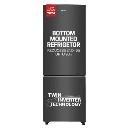 Haier 237 Litres 3 Star Frost Free Double Door Bottom Mount Convertible Refrigerator with Twin Inverter Technology (HEB243GBP, Black)