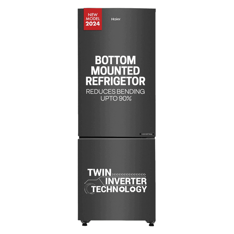 Haier 237 Litres 3 Star Frost Free Double Door Bottom Mount Convertible Refrigerator with Twin Inverter Technology (HEB243GBP, Black)
