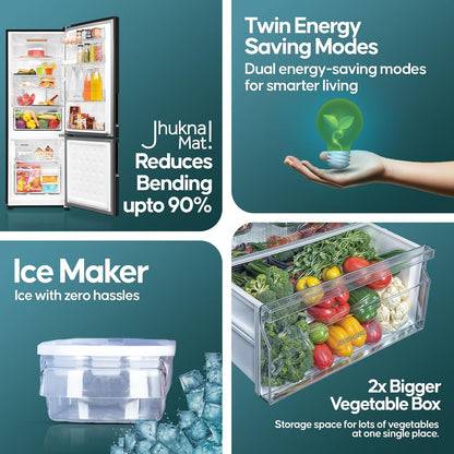 Haier 237 Litres 3 Star Frost Free Double Door Bottom Mount Convertible Refrigerator with Twin Inverter Technology (HEB243GBP, Black)