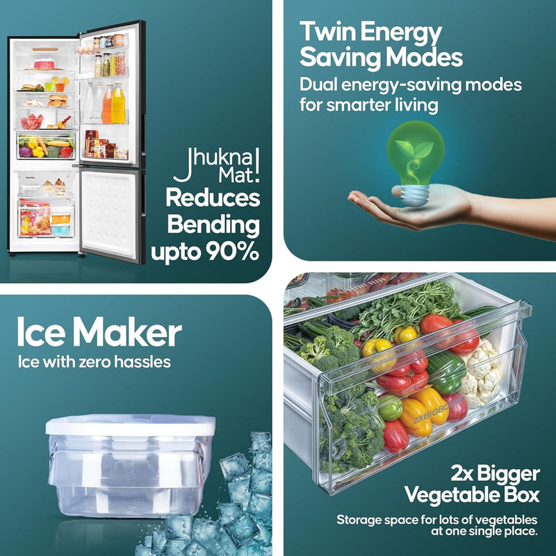 Haier 237 Litres 3 Star Frost Free Double Door Bottom Mount Convertible Refrigerator with Twin Inverter Technology (HEB243GBP, Black)