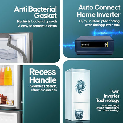 Haier 237 Litres 3 Star Frost Free Double Door Bottom Mount Convertible Refrigerator with Twin Inverter Technology (HEB243GBP, Black)