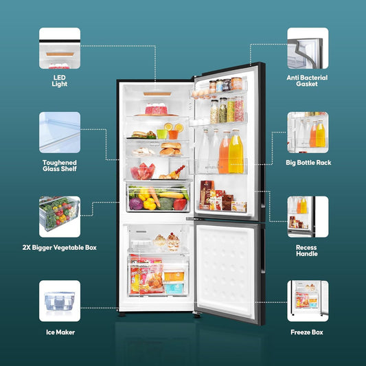 Haier 237 Litres 3 Star Frost Free Double Door Bottom Mount Convertible Refrigerator with Twin Inverter Technology (HEB243GBP, Black)