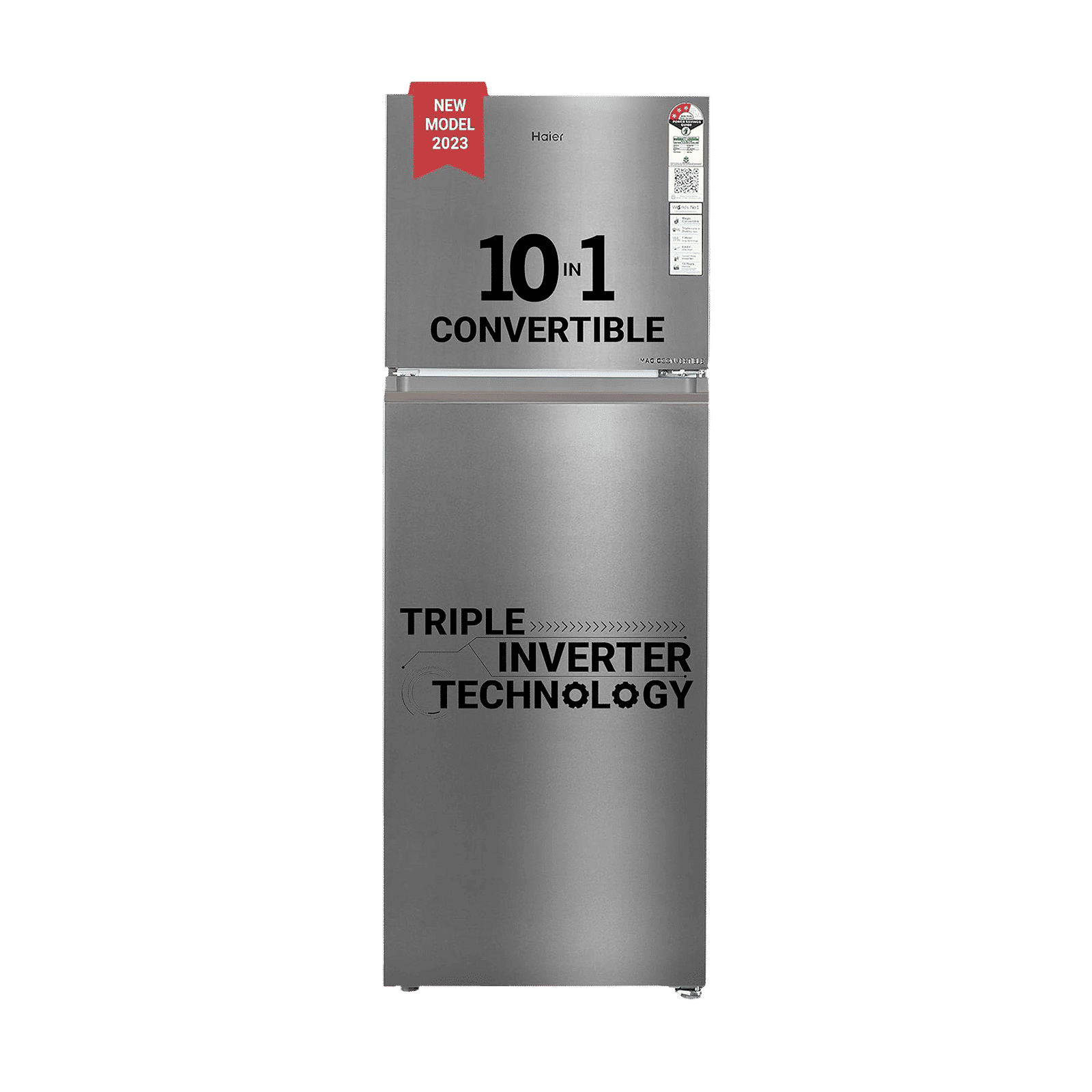 Haier 328 Litres 3 Star Frost Free Double Door Refrigerator with Fan Motor Technology (HEF333TSP, Inox Steel)