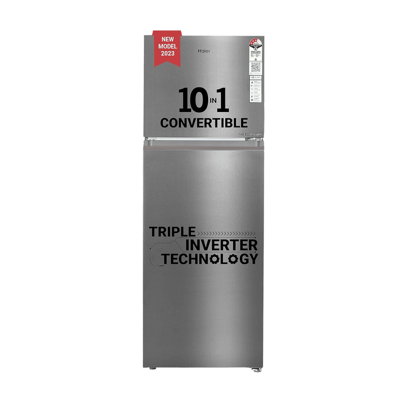 Haier 328 Litres 3 Star Frost Free Double Door Refrigerator with Fan Motor Technology (HEF333TSP, Inox Steel)