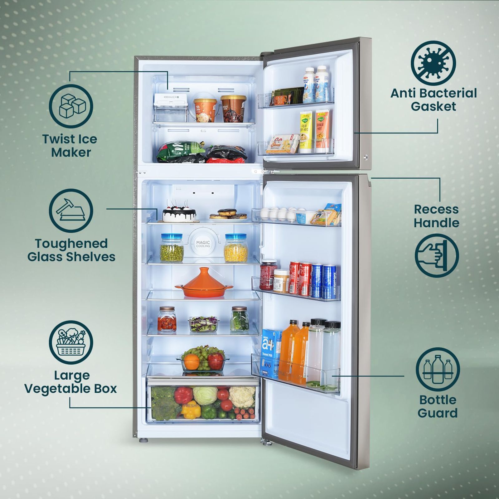 Haier 328 Litres 3 Star Frost Free Double Door Refrigerator with Fan Motor Technology (HEF333TSP, Inox Steel)