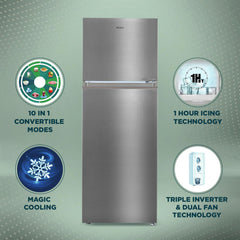 Haier 328 Litres 3 Star Frost Free Double Door Refrigerator with Fan Motor Technology (HEF333TSP, Inox Steel)