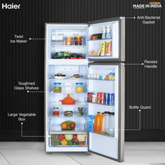 Haier 328 Litres 3 Star Frost Free Double Door Refrigerator with Fan Motor Technology (HEF333TSP, Inox Steel)