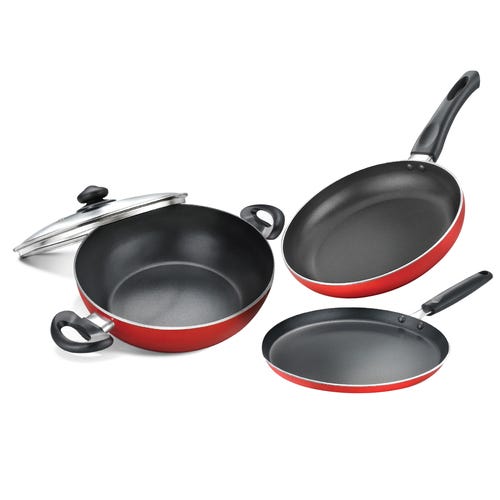 Judge by Prestige Deluxe 3 piece BYK Non-Stick Cookware Set (Tawa 25cm +Fry Pan 24cm +Kadai 24cm with Glass Lid) |Gas & Induction compatible