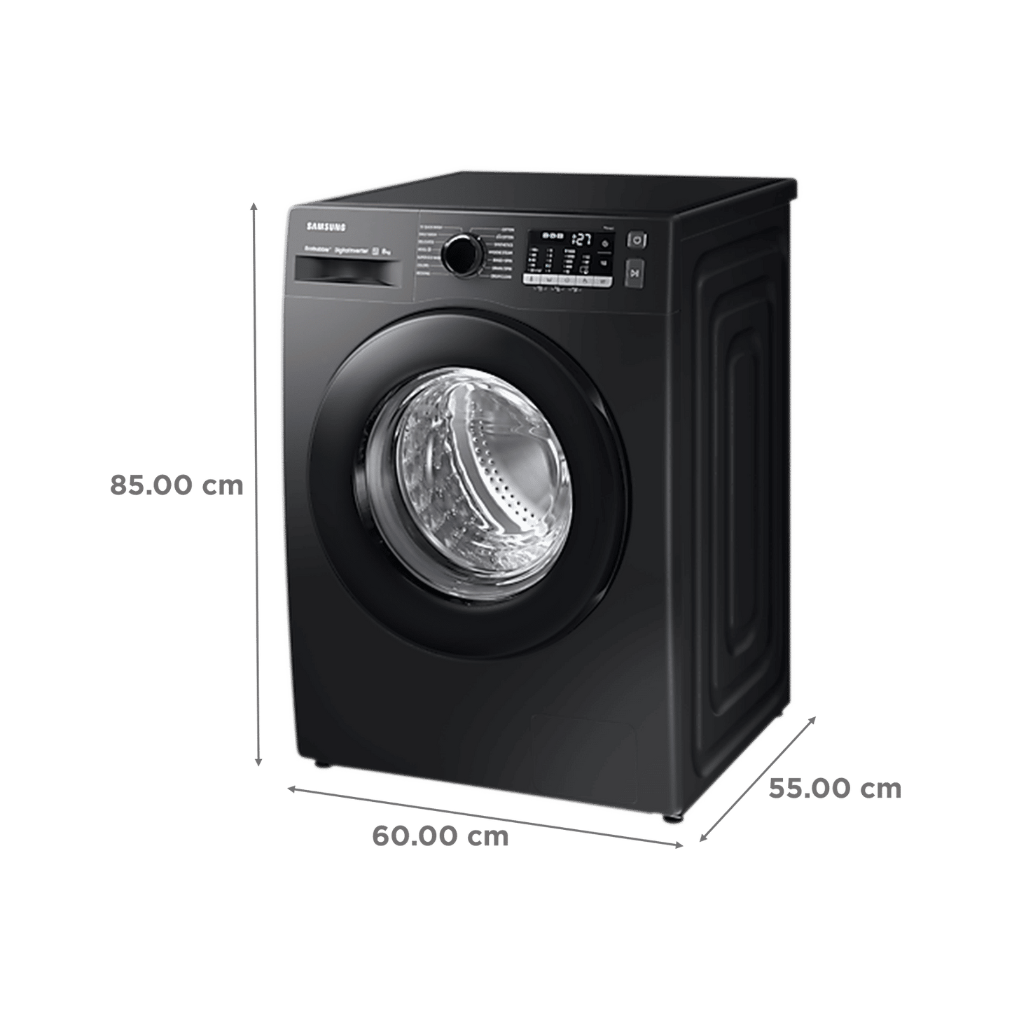 SAMSUNG 8 kg 5 Star Inverter Fully Automatic Front Load Washing Machine (WW80TA046AB1TL, Hygiene Steam, Diamond Drum, Black)