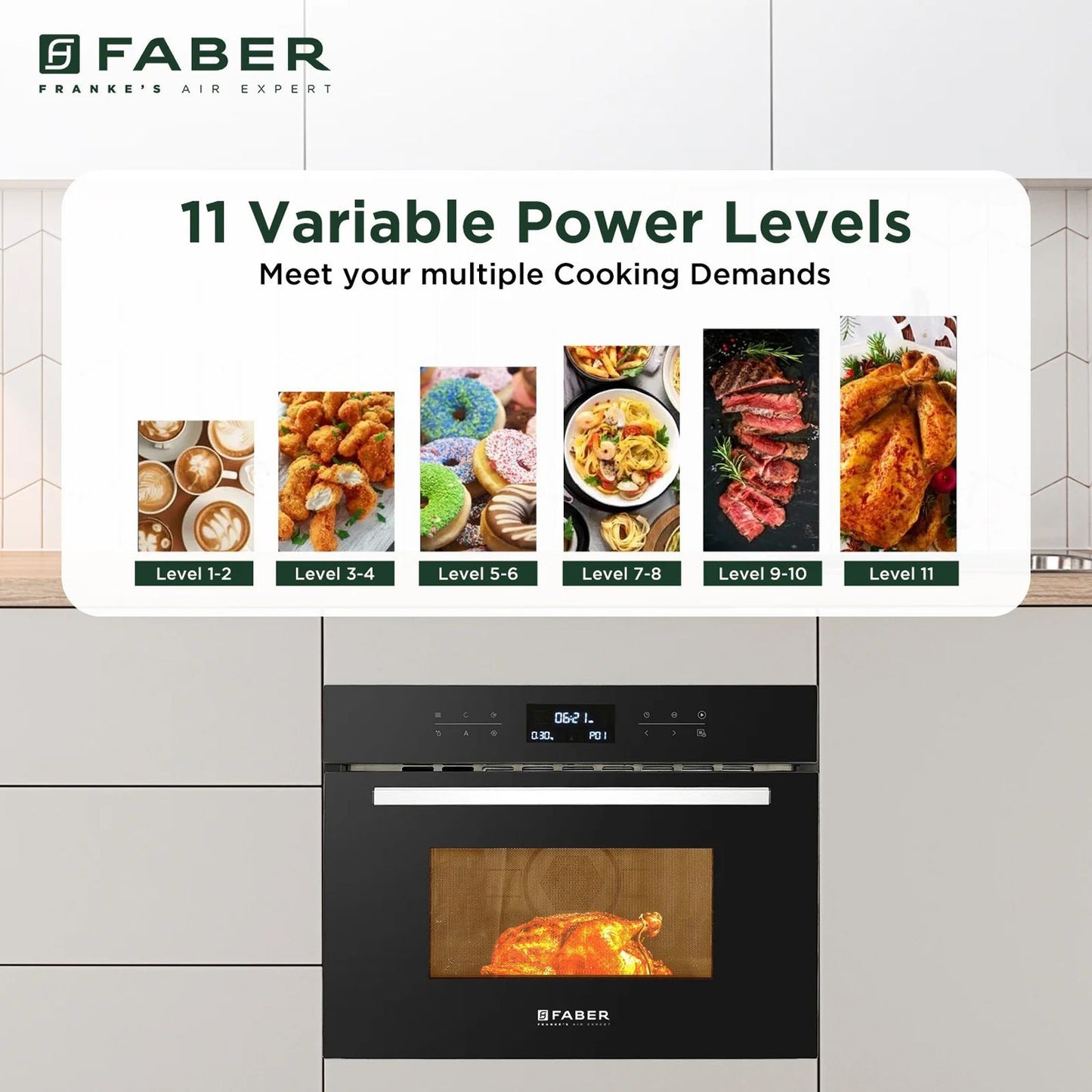 FABER FBIMWO 44L 60cm Built-in Microwave with 13 Autocook Menu (131.0617.250, Black)