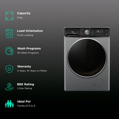 IFB 8 kg 5 Star Inverter Fully Automatic Front Load Washing Machine (Senator Plus MSC 8014, Eco Inverter Motor, Metallic Silver)