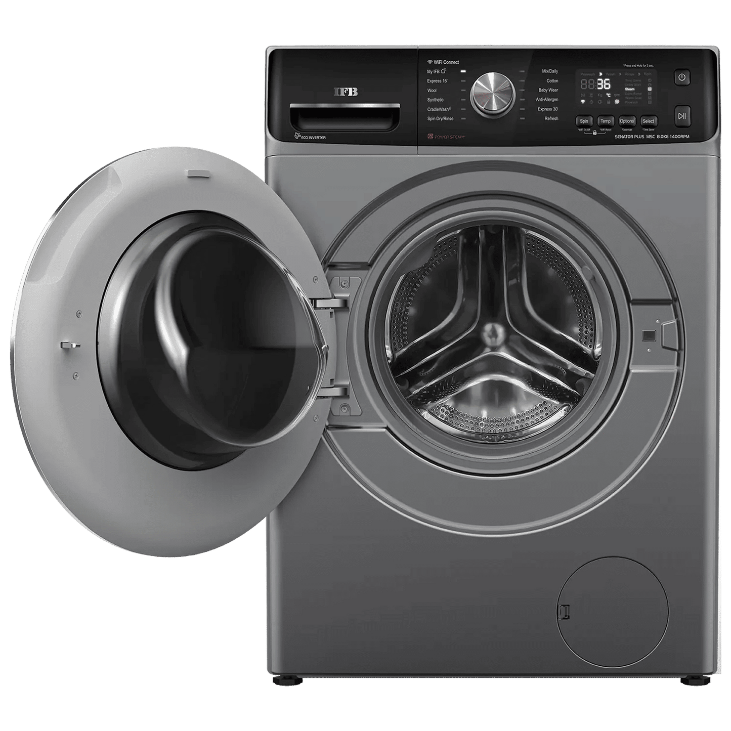 IFB 8 kg 5 Star Inverter Fully Automatic Front Load Washing Machine (Senator Plus MSC 8014, Eco Inverter Motor, Metallic Silver)