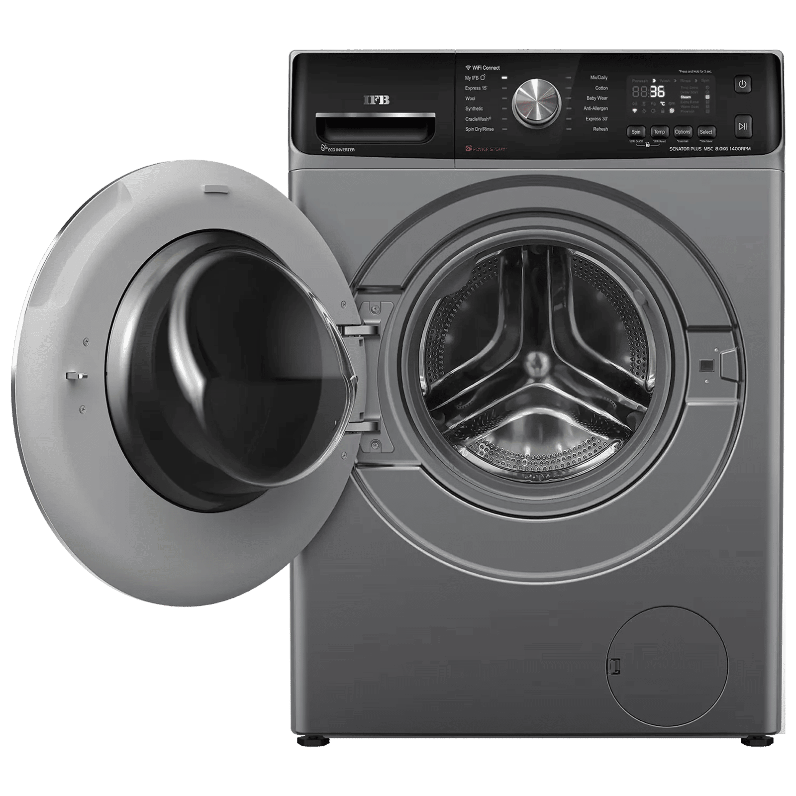 IFB 8 kg 5 Star Inverter Fully Automatic Front Load Washing Machine (Senator Plus MSC 8014, Eco Inverter Motor, Metallic Silver)