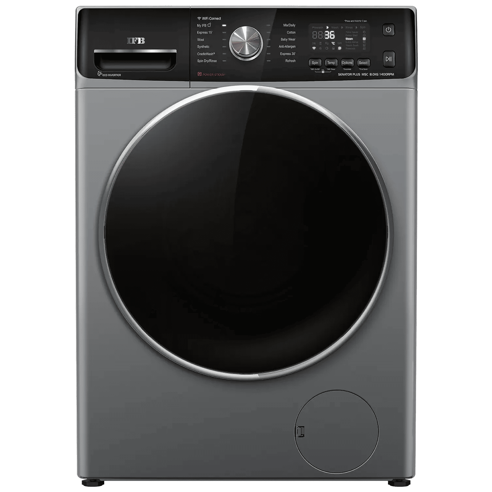 IFB 8 kg 5 Star Inverter Fully Automatic Front Load Washing Machine (Senator Plus MSC 8014, Eco Inverter Motor, Metallic Silver)