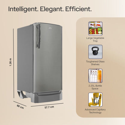 Godrej RD ERIOPLS 183 Litres 3 Star Direct Cool Single Door Refrigerator with Advanced Capillary Technology (RD ERIOPLS 205C, Steel Glow)