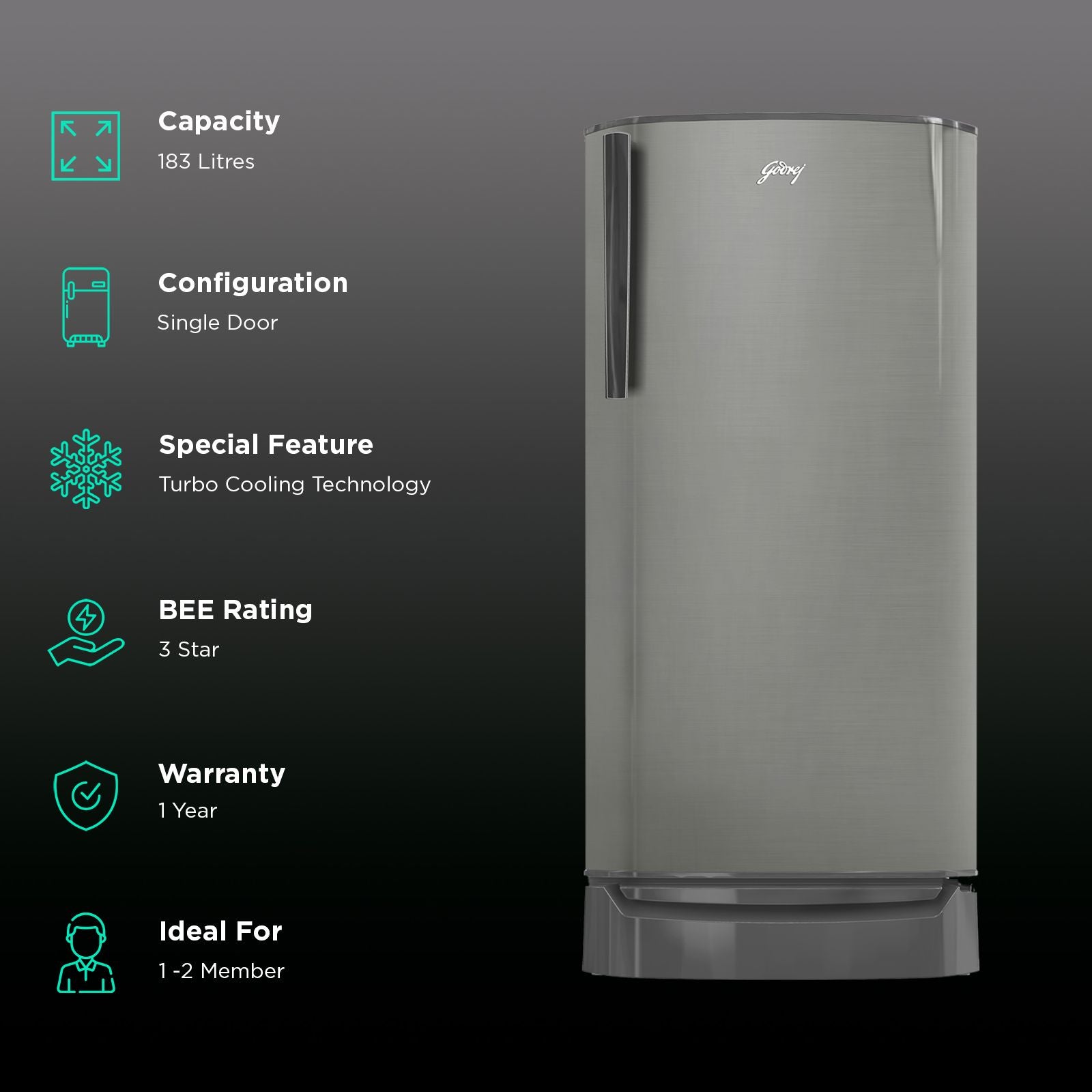 Godrej RD ERIOPLS 183 Litres 3 Star Direct Cool Single Door Refrigerator with Advanced Capillary Technology (RD ERIOPLS 205C, Steel Glow)