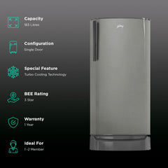 Godrej RD ERIOPLS 183 Litres 3 Star Direct Cool Single Door Refrigerator with Advanced Capillary Technology (RD ERIOPLS 205C, Steel Glow)